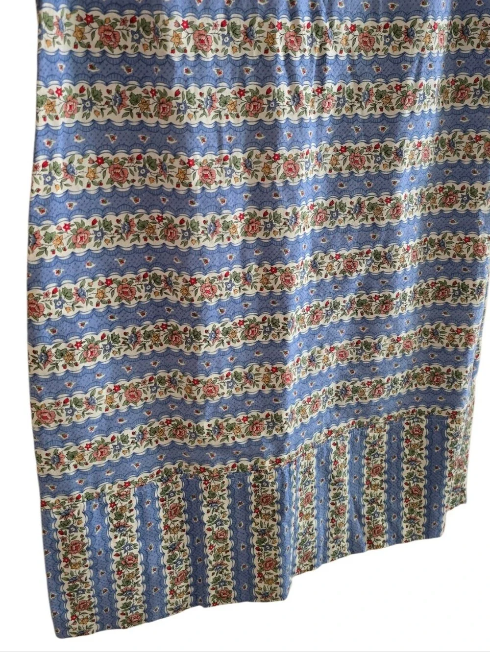 Cottagecore Vintage Blue Calico Floral Stripe Shift Dress Prairie Mod 70s - Picture 4 of 10